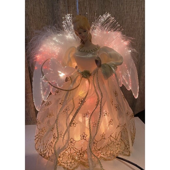 Yuletide Traditions White Fiber Optic Angel Christmas Tree Topper LED Light-Up - Picture 5 of 10